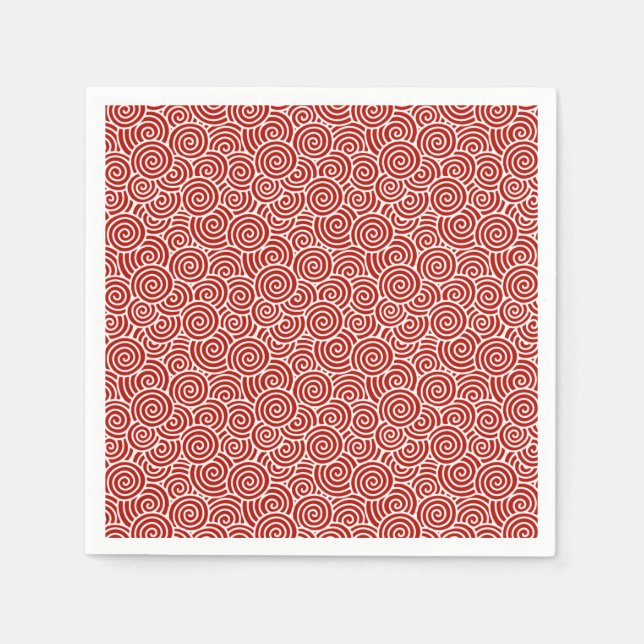 Japanese swirl pattern - deep red and white napkin (Front)