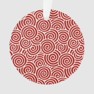 Japanese swirl pattern - deep red and white ornament