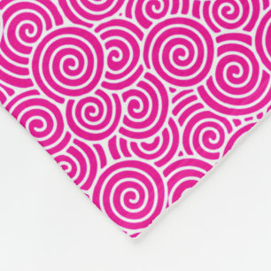Japanese swirl pattern - fuchsia pink and white fleece blanket