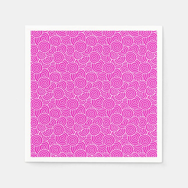 Japanese swirl pattern - fuchsia pink and white napkin (Front)