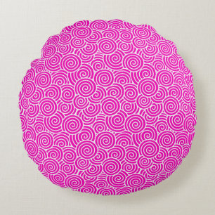 Japanese swirl pattern - fuchsia pink and white round cushion