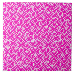 Japanese swirl pattern - fuchsia pink and white tile