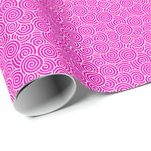 Japanese swirl pattern - fuchsia pink and white wrapping paper