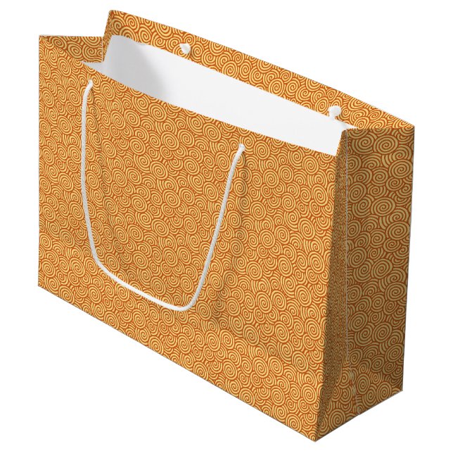 Japanese swirl pattern - mandarin & light orange large gift bag (Front Angled)