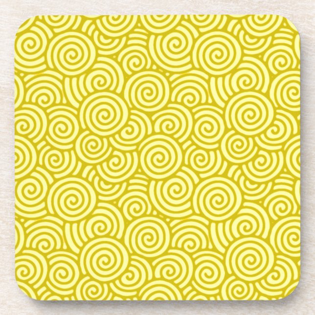 Japanese swirl pattern - mustard and light yellow coaster (Front)