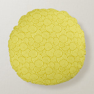 Japanese swirl pattern - mustard and light yellow round cushion