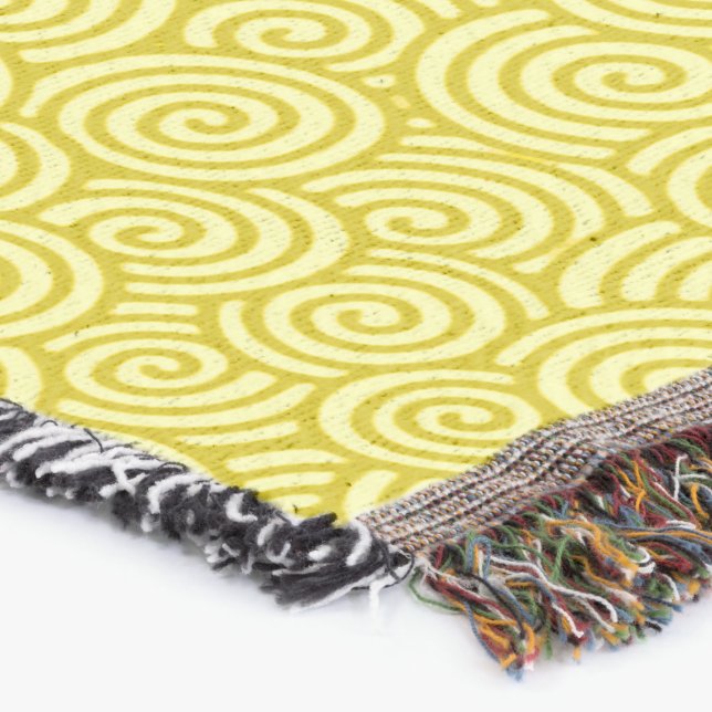 Japanese swirl pattern - mustard and light yellow throw blanket (Corner)