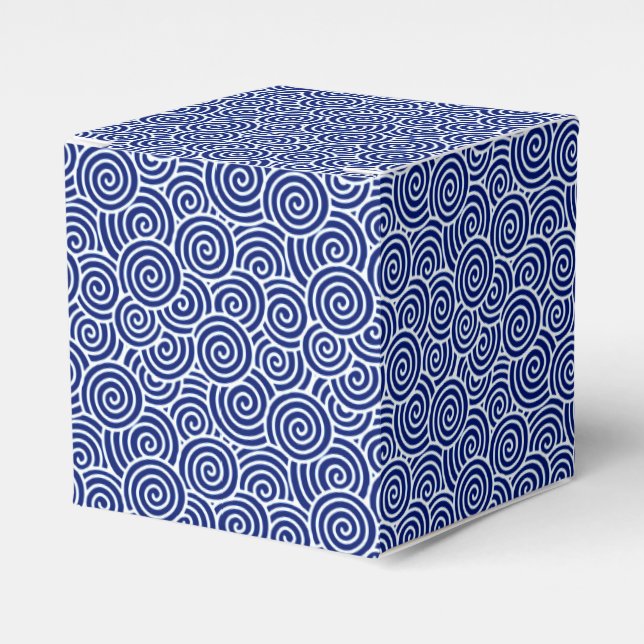 Japanese swirl pattern - navy blue and white favour box (Front Side)