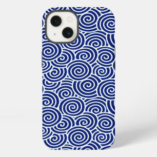 Japanese swirl pattern - navy blue and white iPhone case