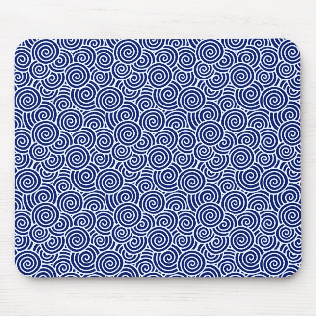 Japanese swirl pattern - navy blue and white mouse pad (Front)