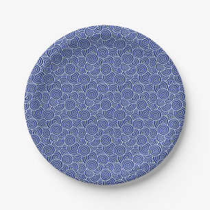 Japanese swirl pattern - navy blue and white paper plate
