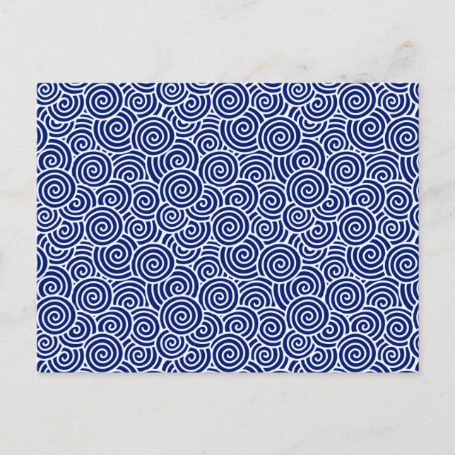 Japanese swirl pattern - navy blue and white postcard (Front)