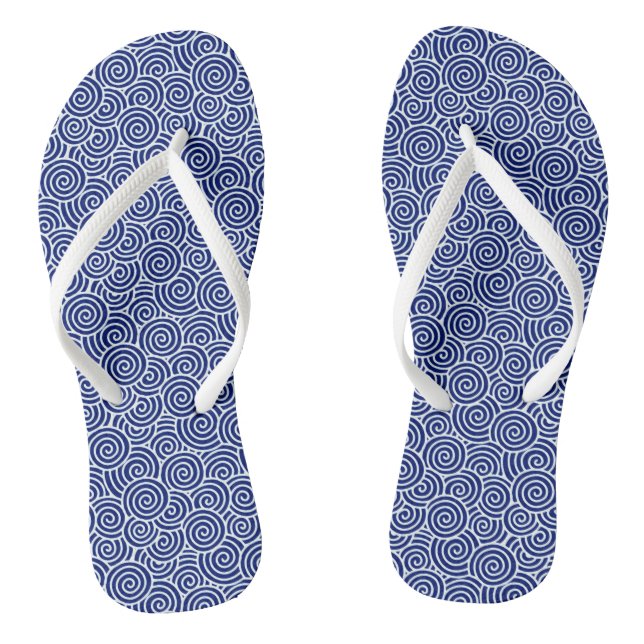 Japanese swirl pattern - navy blue and white thongs (Footbed)