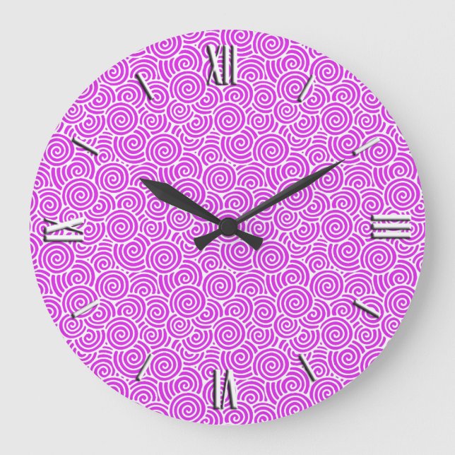 Japanese swirl pattern - orchid and white large clock (Front)