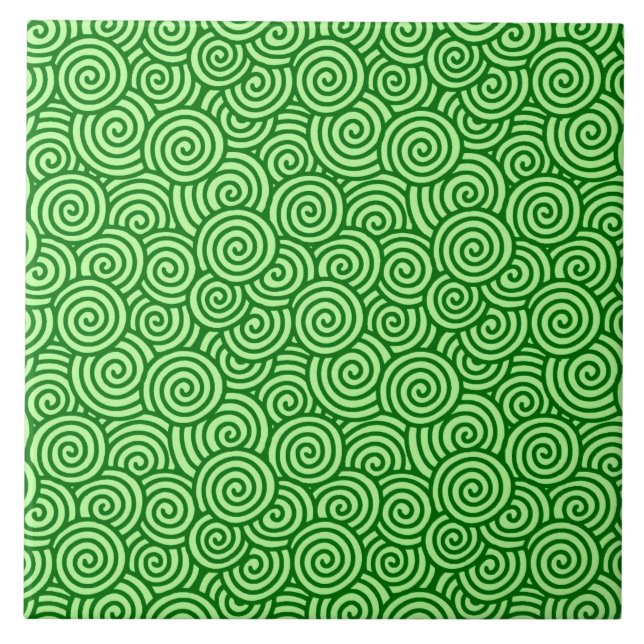 Japanese swirl pattern - pine and lime green ceramic tile (Front)