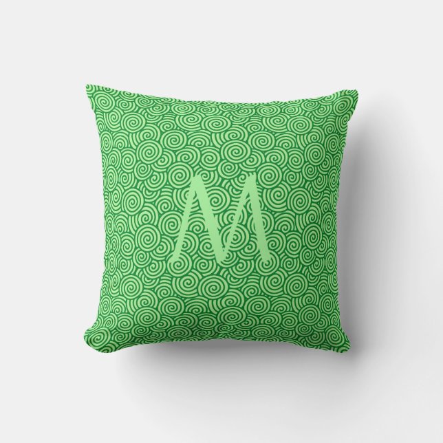Japanese swirl pattern - pine and lime green cushion (Front)