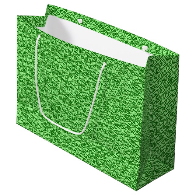 Japanese swirl pattern - pine and lime green large gift bag (Front Angled)