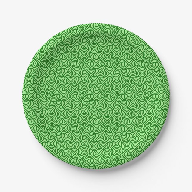 Japanese swirl pattern - pine and lime green paper plate (Front)