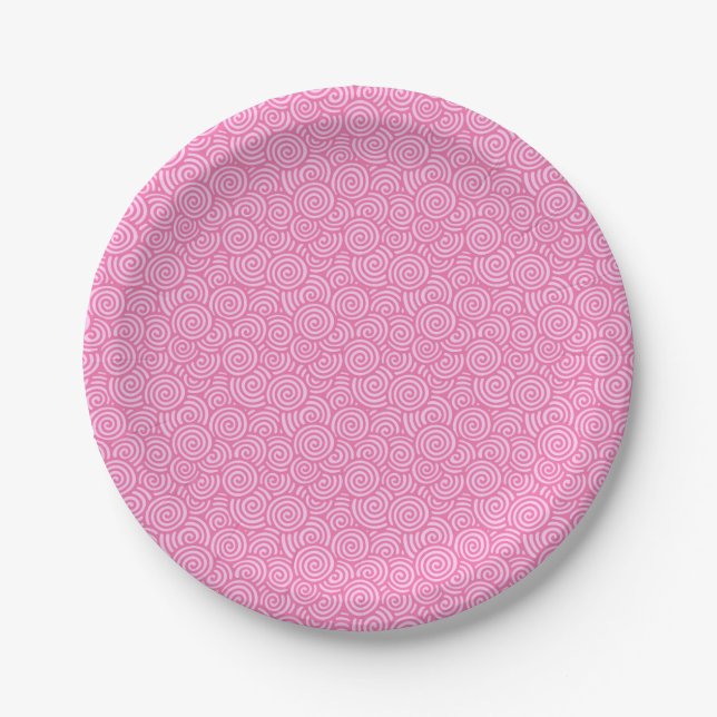 Japanese swirl pattern - soft peppermint pink paper plate (Front)