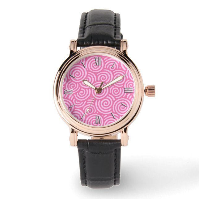 Japanese swirl pattern - soft peppermint pink watch (Front)