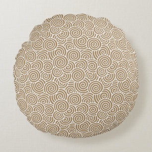 Japanese swirl pattern - taupe tan and white round cushion