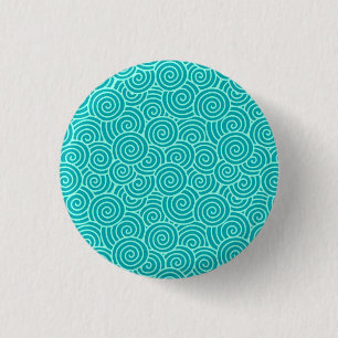 Japanese swirl pattern - turquoise and aqua 3 cm round badge