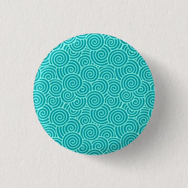 Japanese swirl pattern - turquoise and aqua 3 cm round badge (Front)