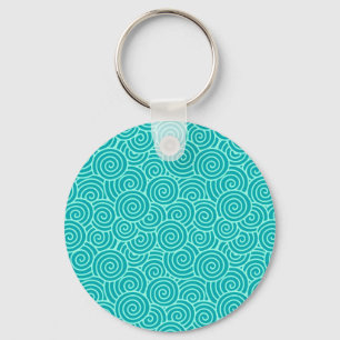 Japanese swirl pattern - turquoise and aqua key ring