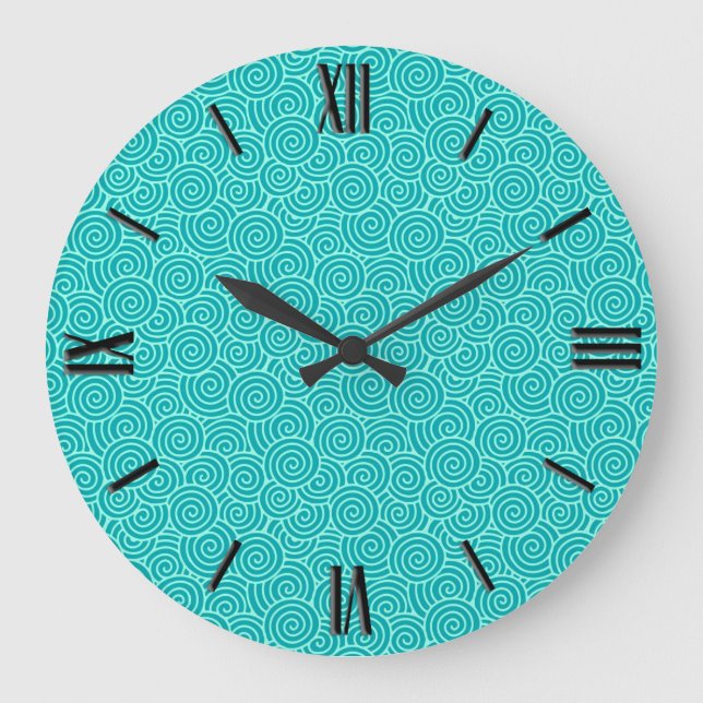 Japanese swirl pattern - turquoise and aqua large clock (Front)