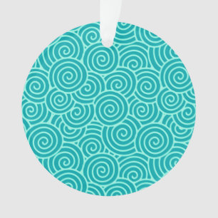 Japanese swirl pattern - turquoise and aqua ornament