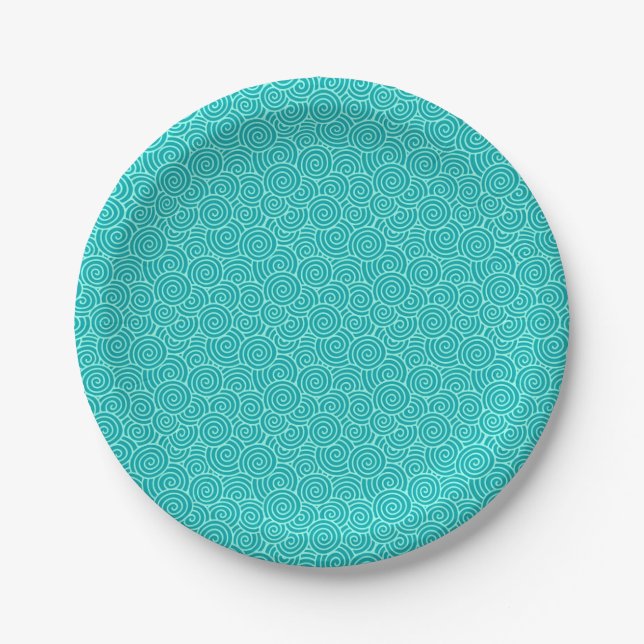 Japanese swirl pattern - turquoise and aqua paper plate (Front)