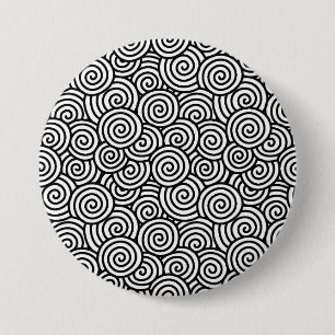 Japanese swirl pattern - white and black 7.5 cm round badge