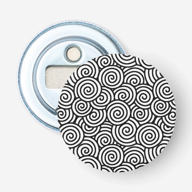 Japanese swirl pattern - white and black bottle opener (Front)