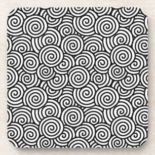 Japanese swirl pattern - white and black coaster