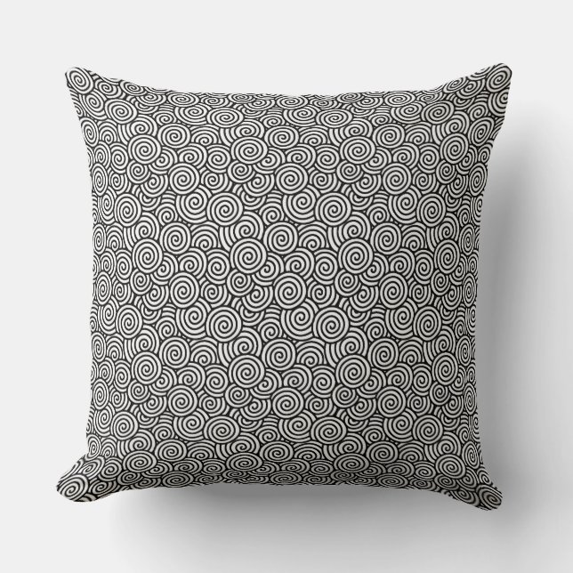 Japanese swirl pattern - white and black cushion (Front)