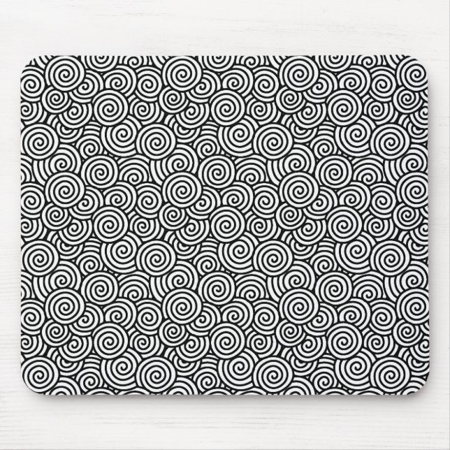 Japanese swirl pattern - white and black mouse pad (Front)