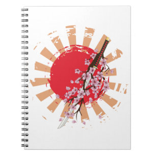 Japanese sword katana with sakura flowers notebook
