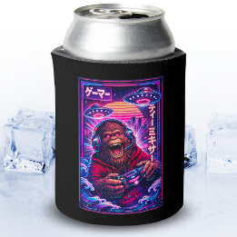 Japanese Synthwave Sci Fi UFO Bigfoot Cool Gamer Can Cooler