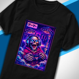 Japanese Synthwave Sci Fi UFO Skeleton Cool Gamer T-Shirt