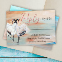 Japanese Tancho Crane Wedding RSVP Card