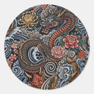 Japanese tattoo art classic round sticker