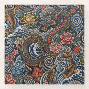 Japanese tattoo art glass coaster