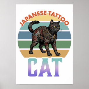 Japanese tattoo cat -irezumi- poster