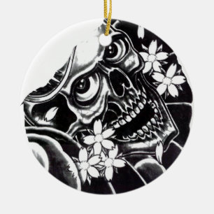Japanese tattoo skull ceramic ornament