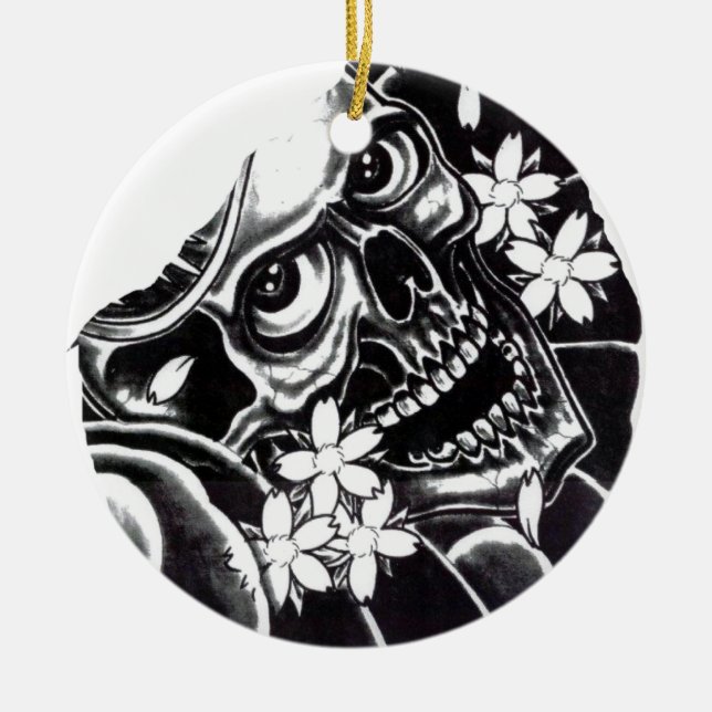 Japanese tattoo skull ceramic ornament (Front)