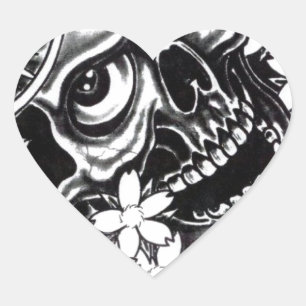 Japanese tattoo skull heart sticker