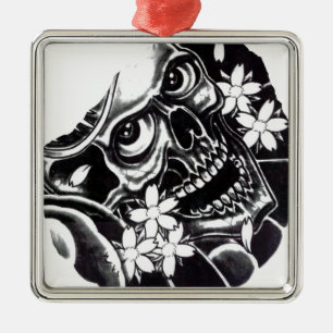 Japanese tattoo skull metal ornament