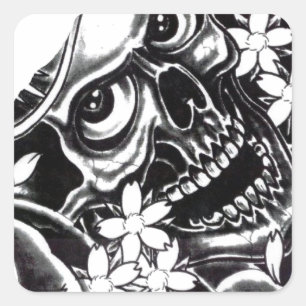 Japanese tattoo skull square sticker