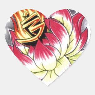 Japanese Tattoo Style Flaming Lotus Flower Heart Sticker