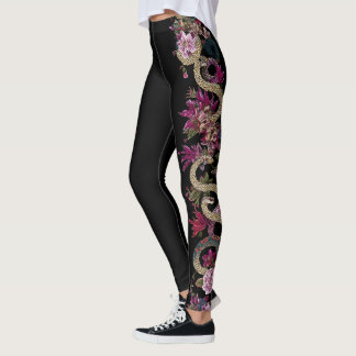 Japanese Tattoo Style Floral Snake Leggings